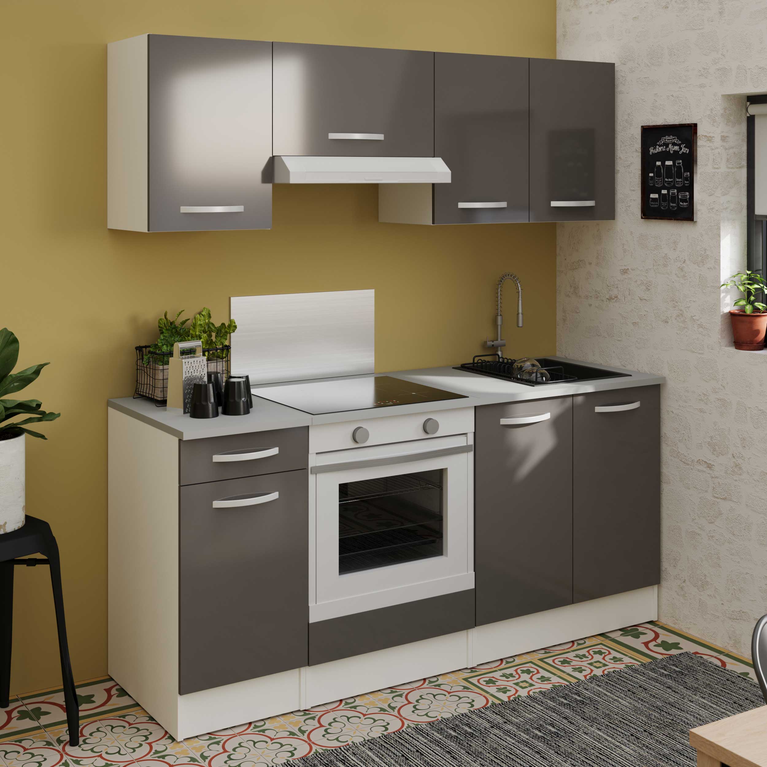 Meuble bas Oke 80 cm pour évier avec 2 portes - gris - Image 7