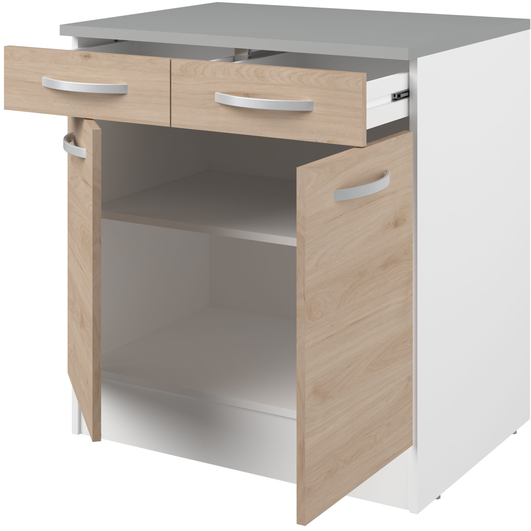 Meuble bas Oke 80cm 2 portes & 2 tiroirs - chêne - Image 3