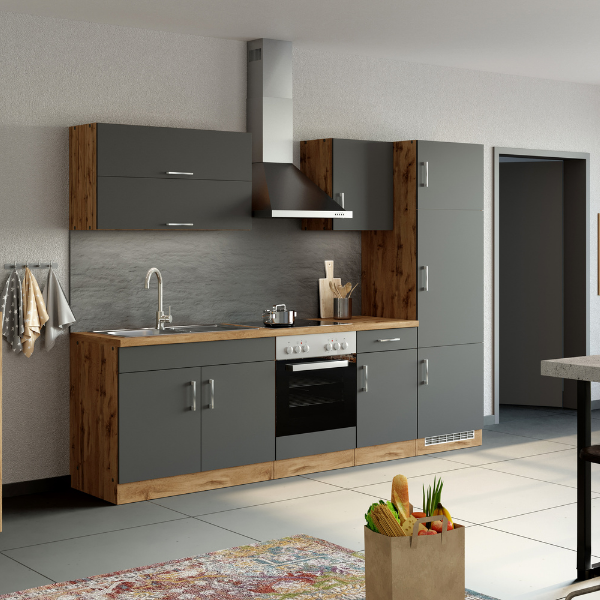 Meuble bas Sorrella 60cm pour four et plaque de cuisson - anthracite/chêne - Image 2