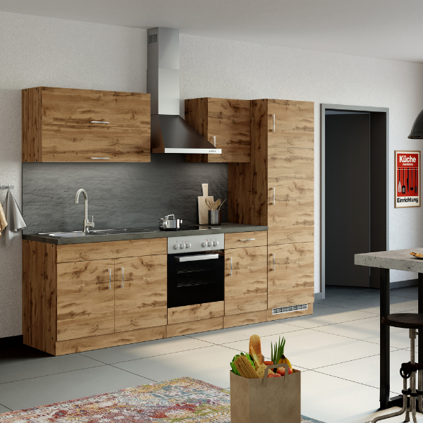 Meuble bas Sorrella 60cm pour four et plaque de cuisson - chêne/béton - Image 2