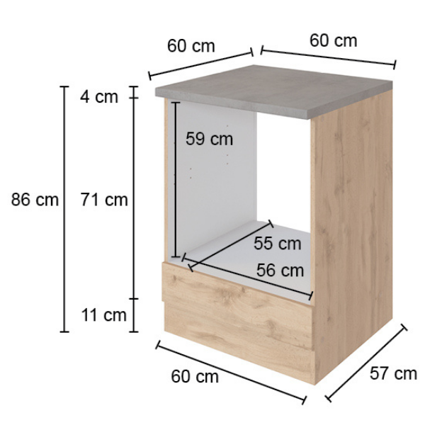 Meuble bas Sorrella 60cm pour four et plaque de cuisson - chêne/graphite - Image 4