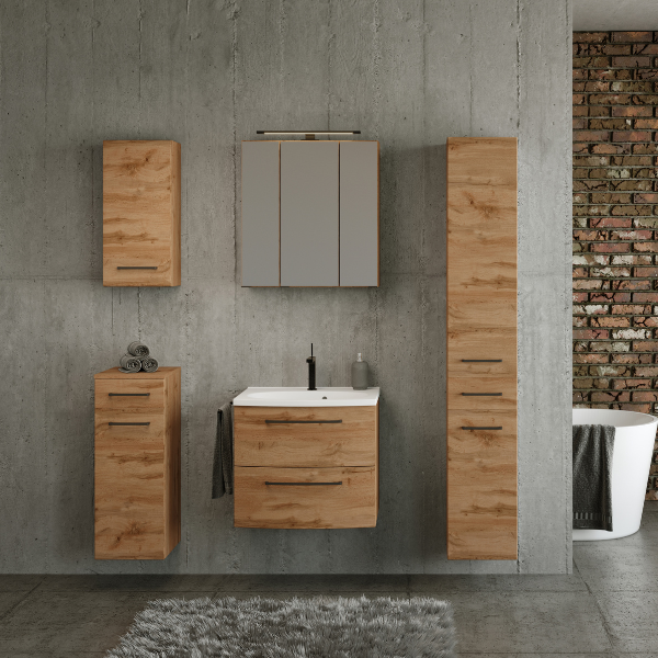 Meuble colonne Malvo 30cm 2 portes & 1 tiroir - chêne/noir - Image 2