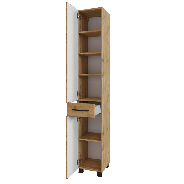 Meuble colonne Malvo 30cm 2 portes & 1 tiroir - chêne/noir - Image 11