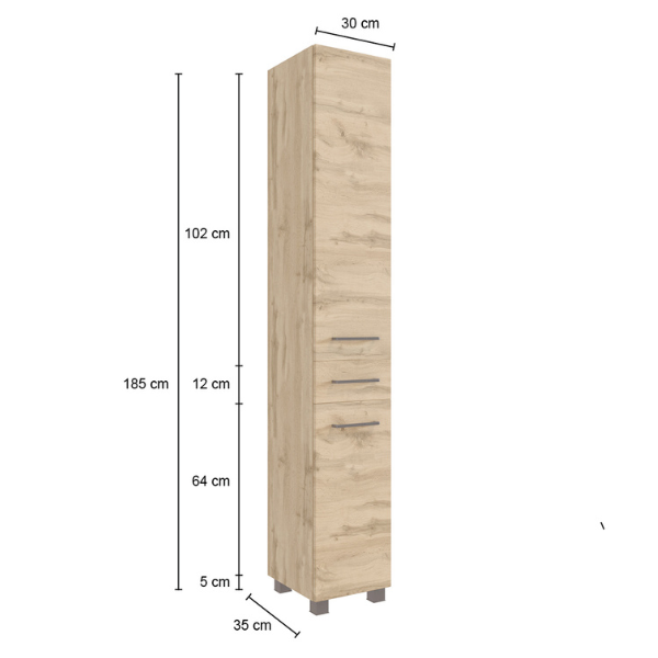 Meuble colonne Malvo 30cm 2 portes & 1 tiroir - chêne/noir - Image 4