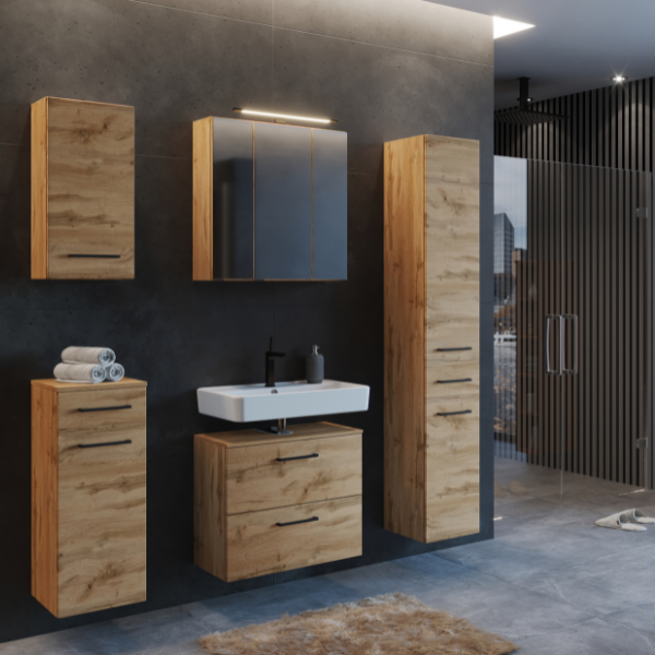 Meuble colonne Malvo 30cm 2 portes & 1 tiroir - chêne/noir - Image 5