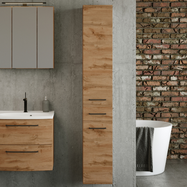 Meuble colonne Malvo 30cm 2 portes & 1 tiroir - chêne/noir - Image 1