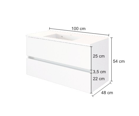 Meuble lavabo Brama 100cm 2 tiroirs - graphite/gris mat - Image 4