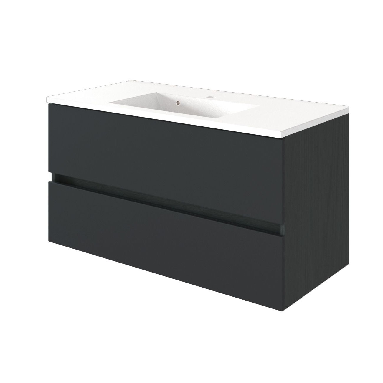 Meuble lavabo Brama 100cm 2 tiroirs - graphite/gris mat - Image 1