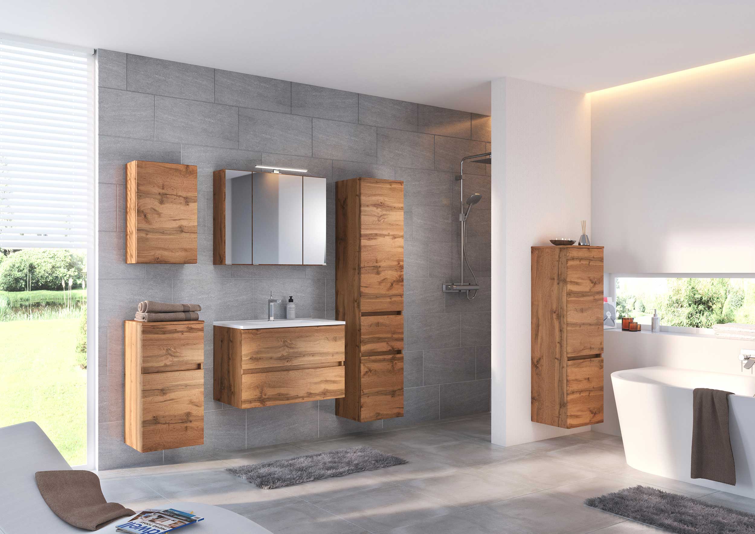 Meuble lavabo Brama 60cm 2 tiroirs - chêne wotan - Image 2