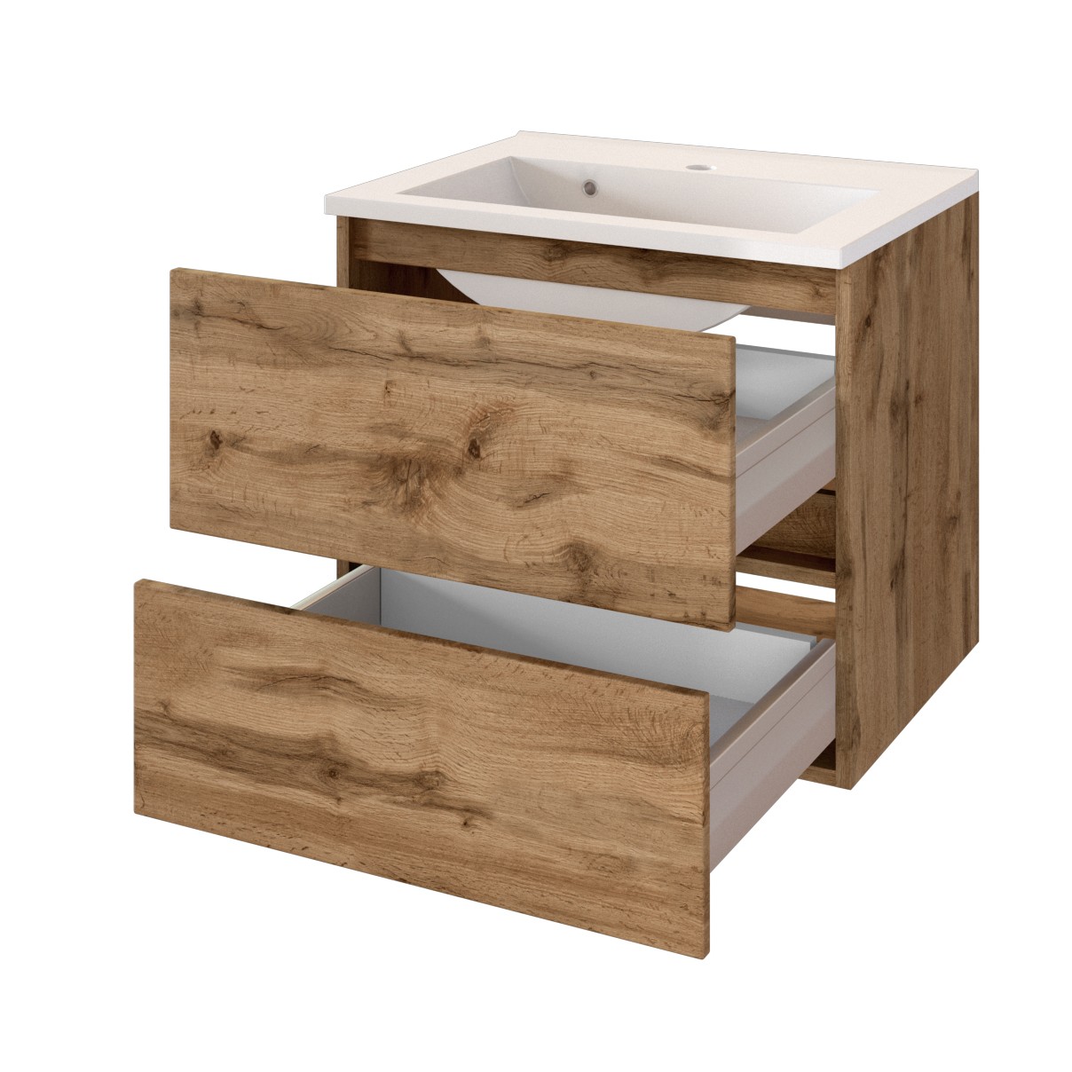 Meuble lavabo Brama 60cm 2 tiroirs - chêne wotan - Image 3