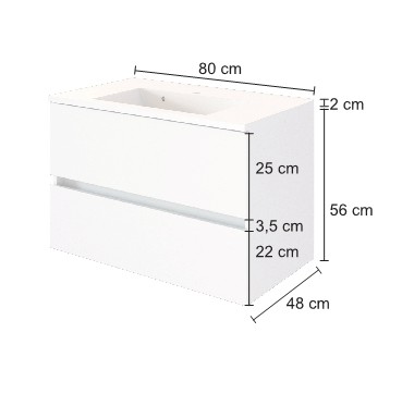 Meuble lavabo Brama 80cm 2 tiroirs - blanc - Image 3