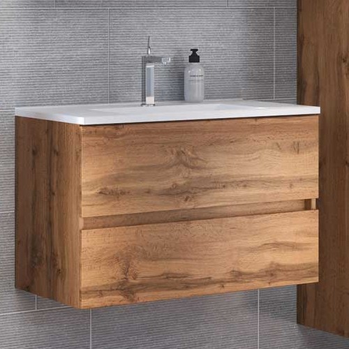 Meuble lavabo Brama 80cm 2 tiroirs - chêne wotan