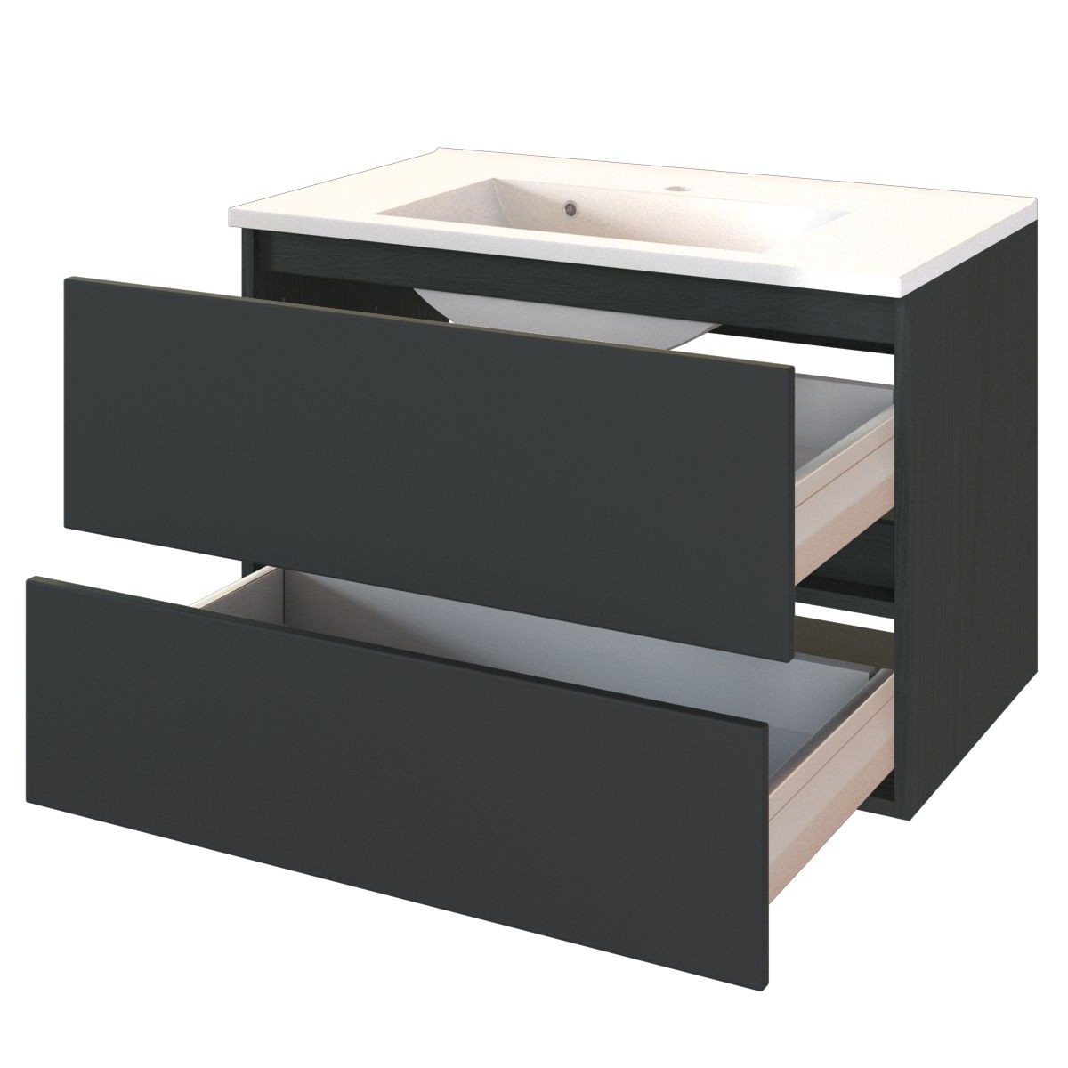 Meuble lavabo Brama 80cm 2 tiroirs - graphite/gris mat - Image 3