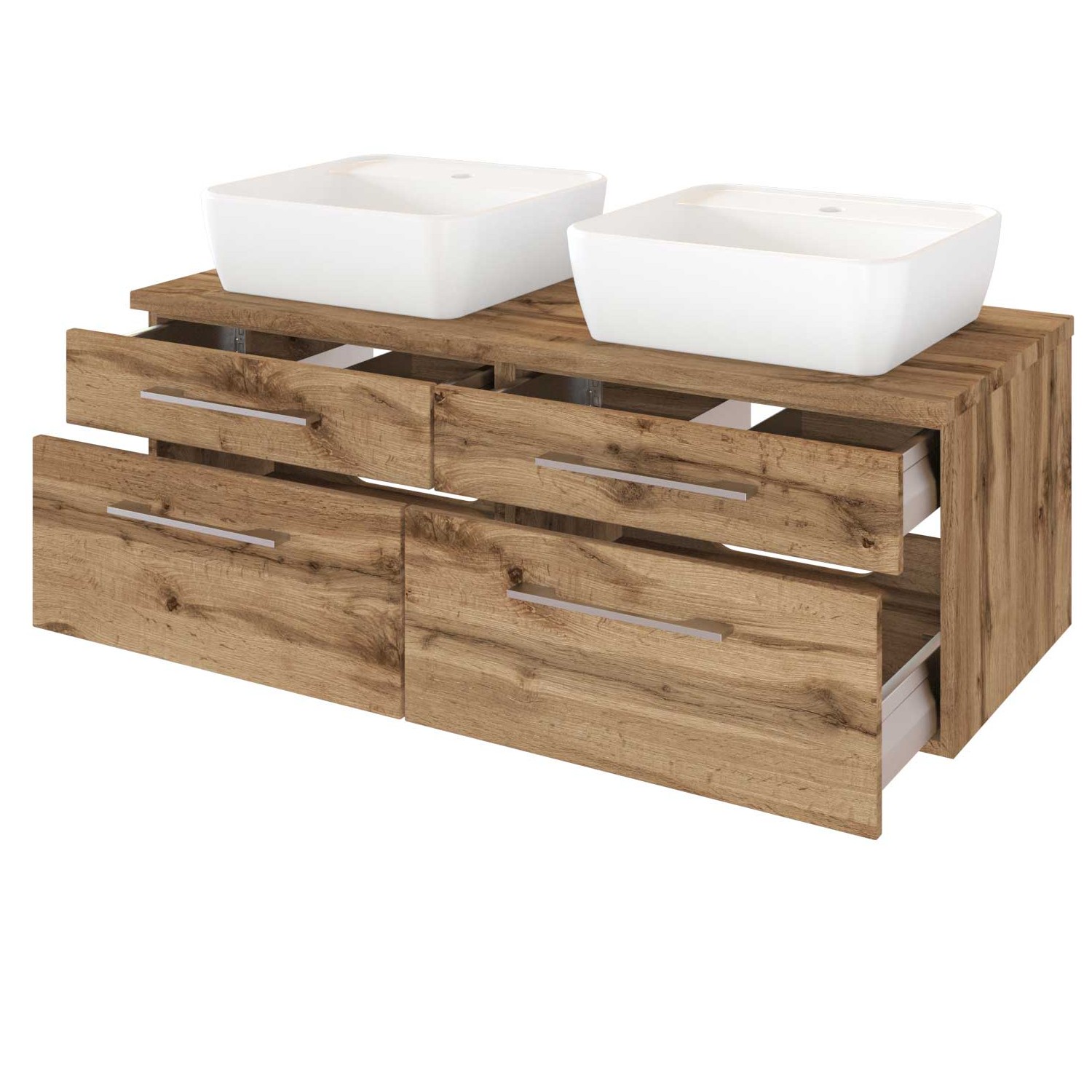 Meuble lavabo Dasa 120cm à 4 tiroirs - chêne wotan - Image 2