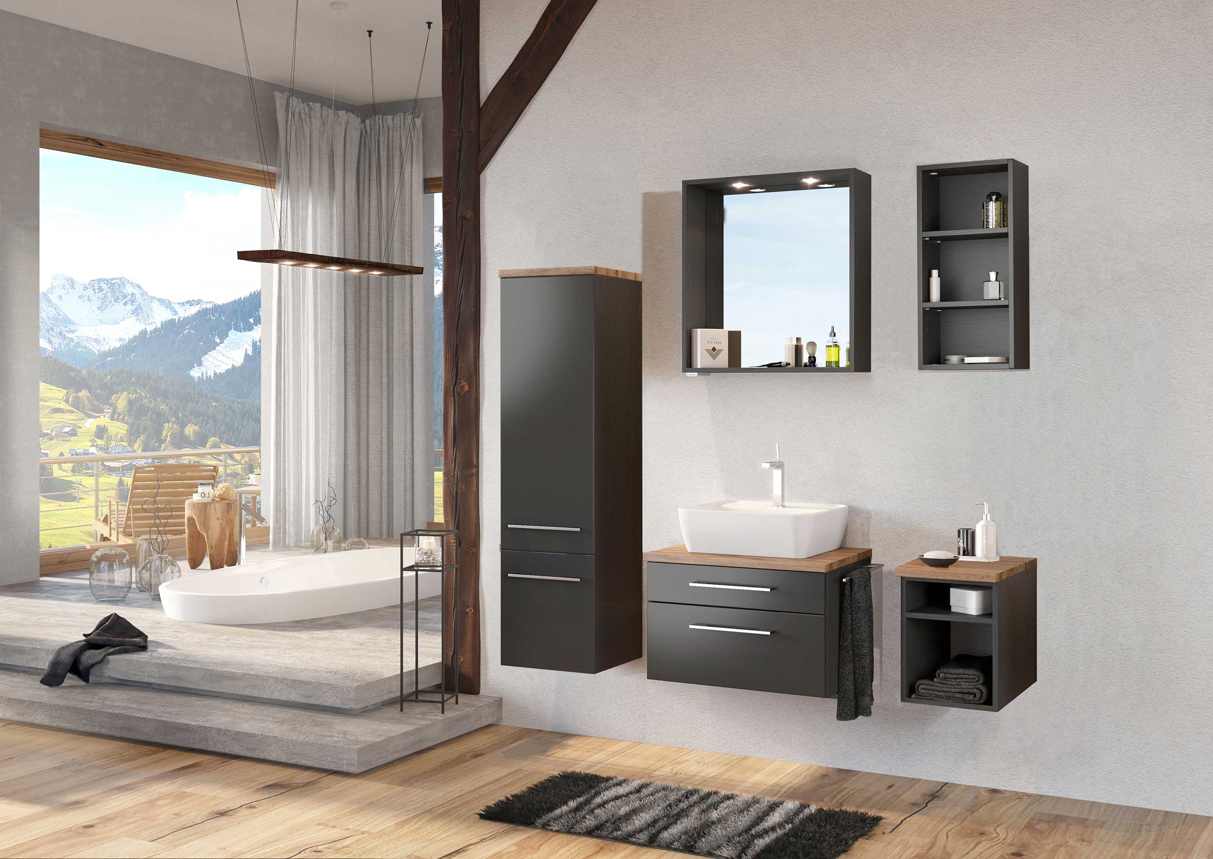 Meuble lavabo Dasa 60cm à 2 tiroirs - graphite/gris mat - Image 2