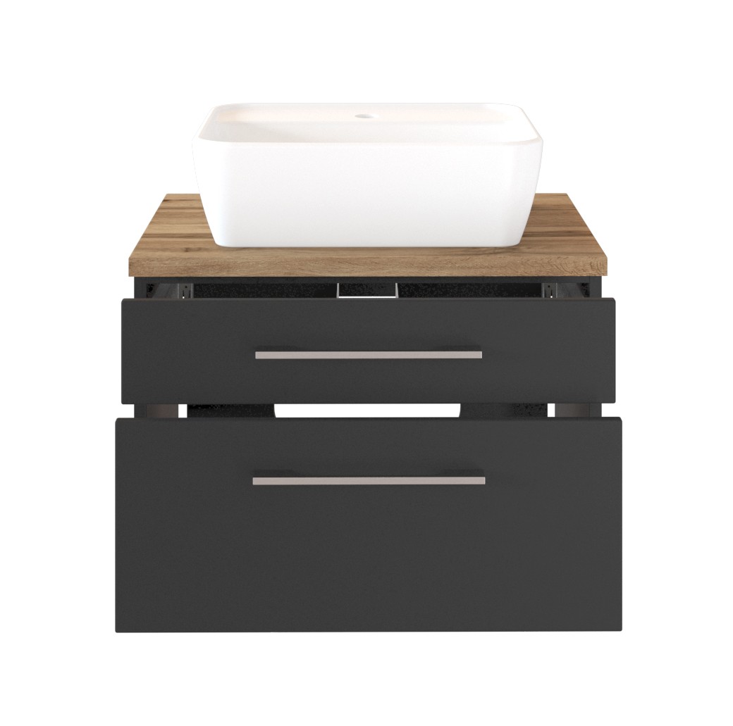 Meuble lavabo Dasa 60cm à 2 tiroirs - graphite/gris mat - Image 3