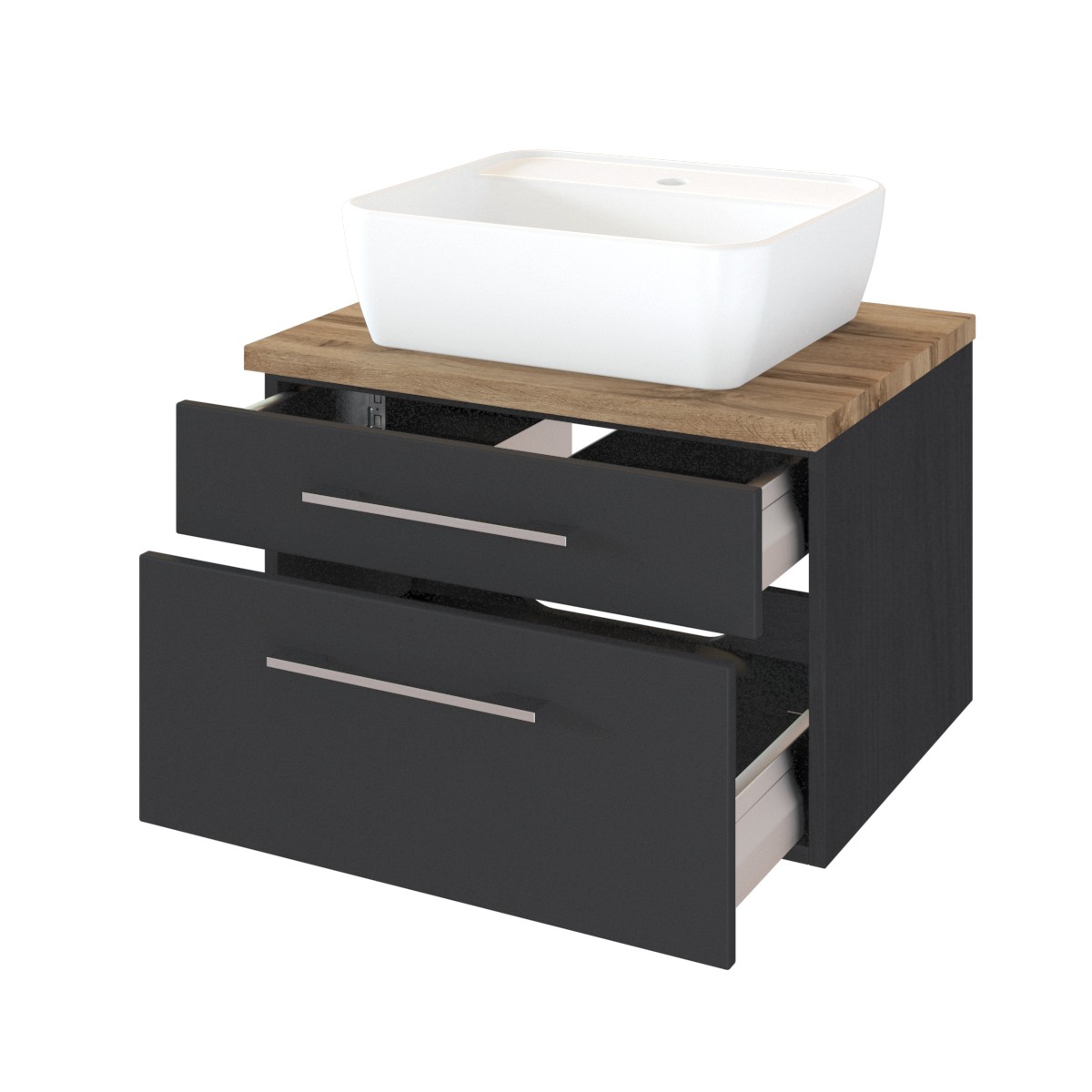 Meuble lavabo Dasa 60cm à 2 tiroirs - graphite/gris mat - Image 4