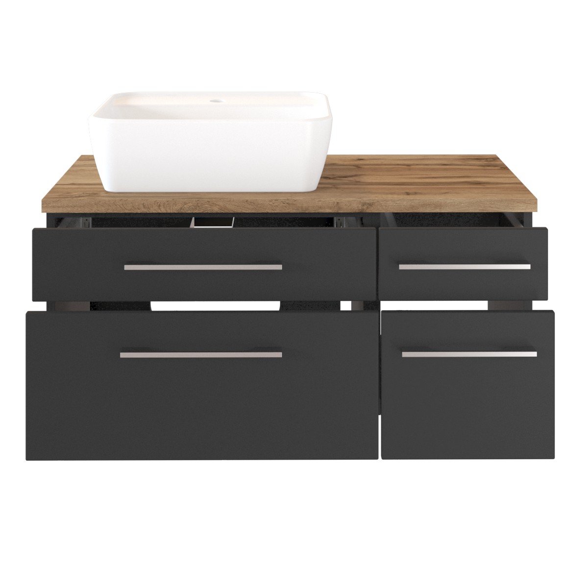 Meuble lavabo Dasa (droit) 90cm à 4 tiroirs - graphite/gris mat - Image 3