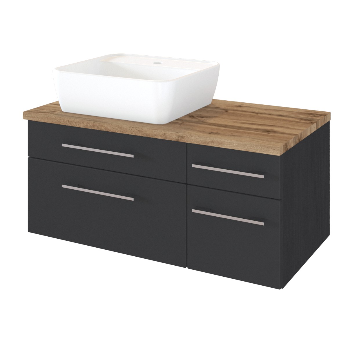 Meuble lavabo Dasa (droit) 90cm à 4 tiroirs - graphite/gris mat - Image 1