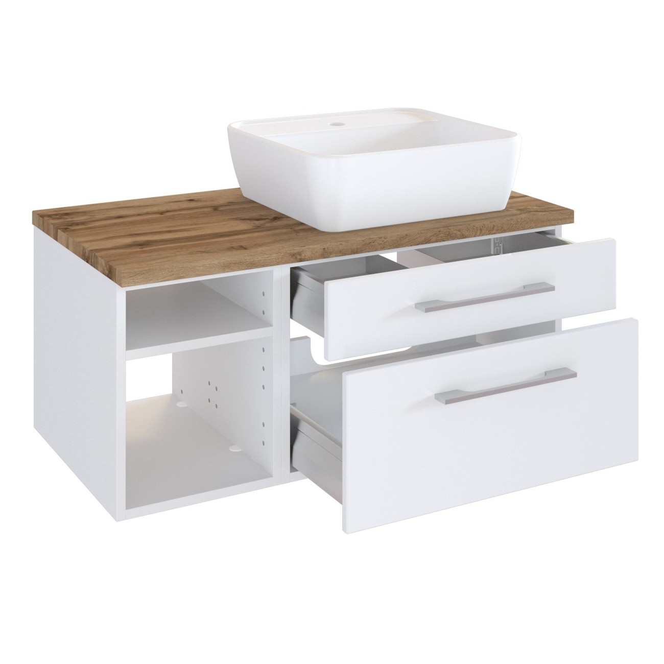 Meuble lavabo Dasa (droite) 90cm à 2 tiroirs - blanc - Image 3