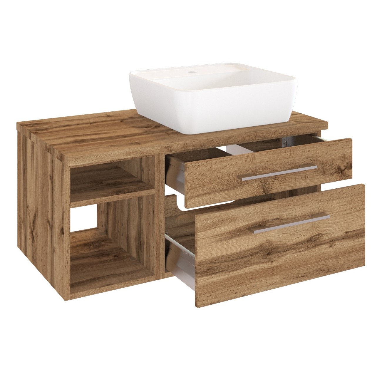 Meuble lavabo Dasa (droite) 90cm à 2 tiroirs - chêne wotan - Image 4