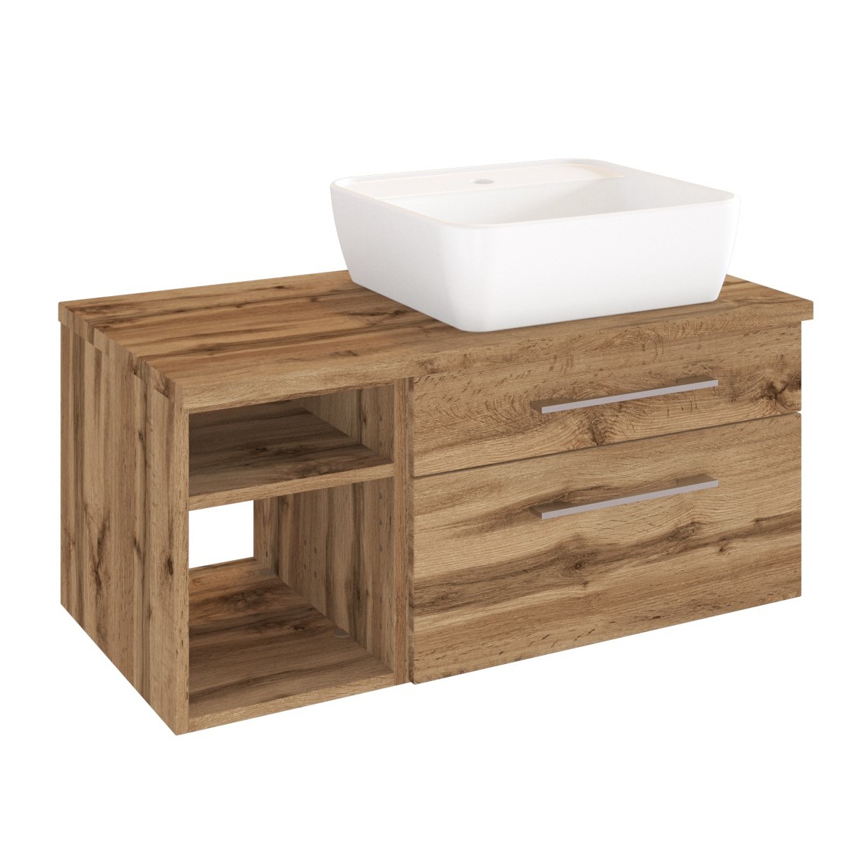 Meuble lavabo Dasa (droite) 90cm à 2 tiroirs - chêne wotan