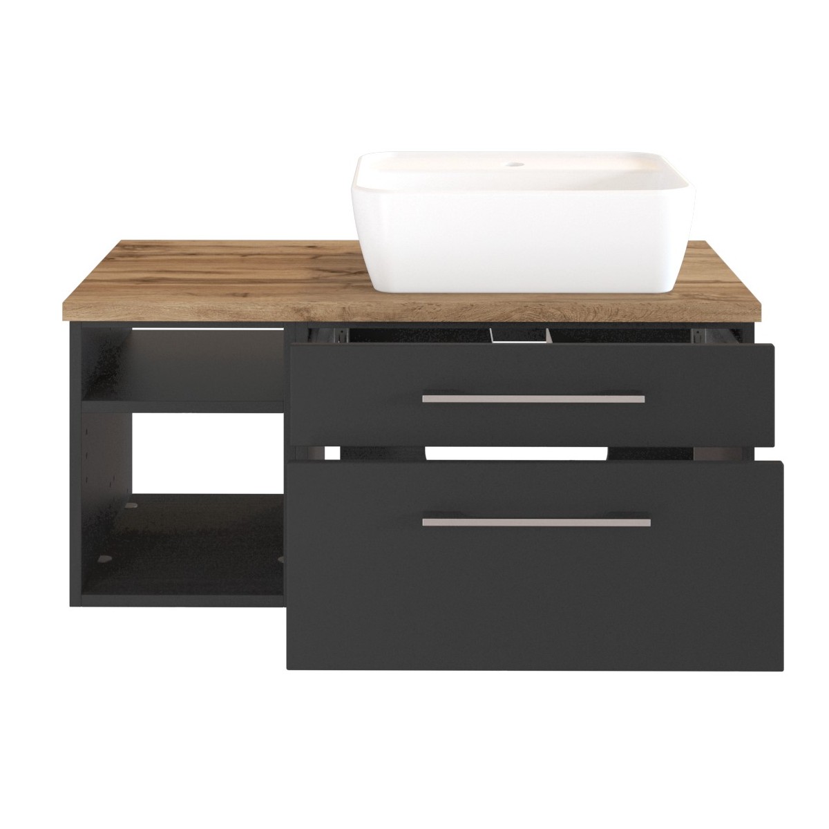 Meuble lavabo Dasa (droite) 90cm à 2 tiroirs - graphite/gris mat - Image 1