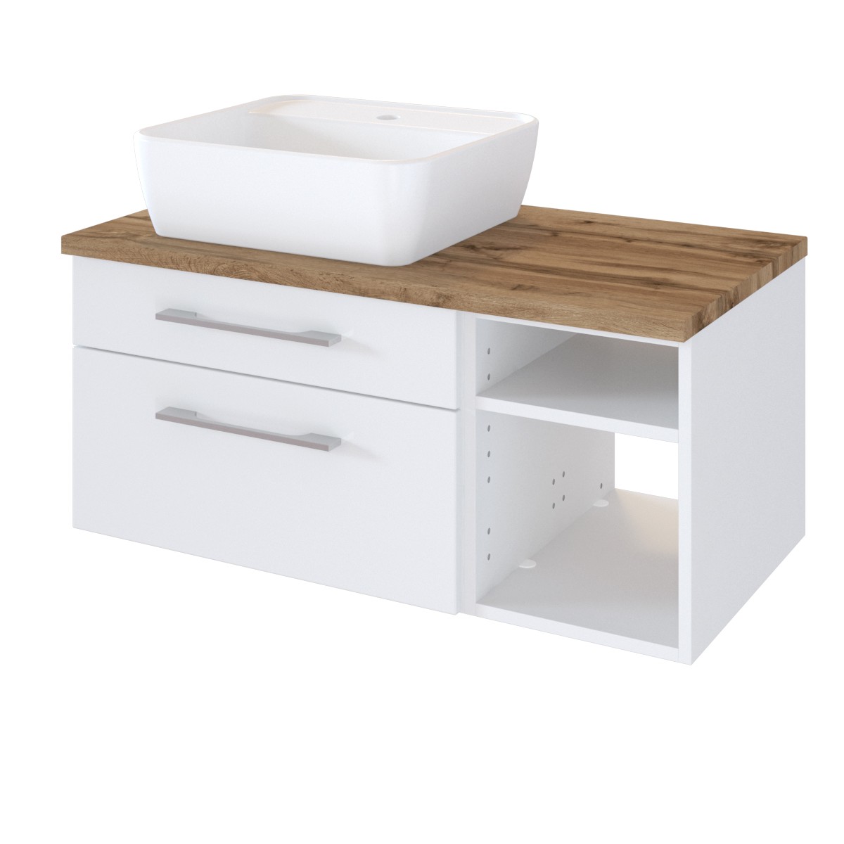 Meuble lavabo Dasa (gauche) 90cm à 2 tiroirs - blanc