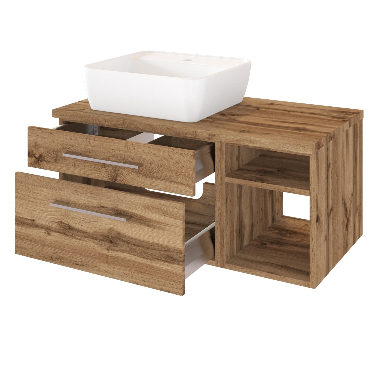 Meuble lavabo Dasa (gauche) 90cm à 2 tiroirs - chêne wotan - Image 4