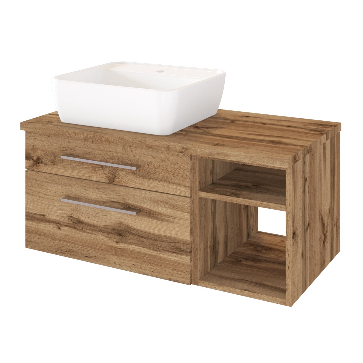 Meuble lavabo Dasa (gauche) 90cm à 2 tiroirs - chêne wotan - Image 6