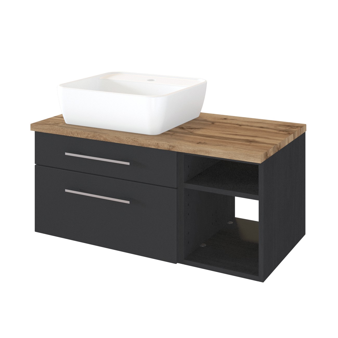 Meuble lavabo Dasa (gauche) 90cm à 2 tiroirs - graphite/gris mat - Image 3