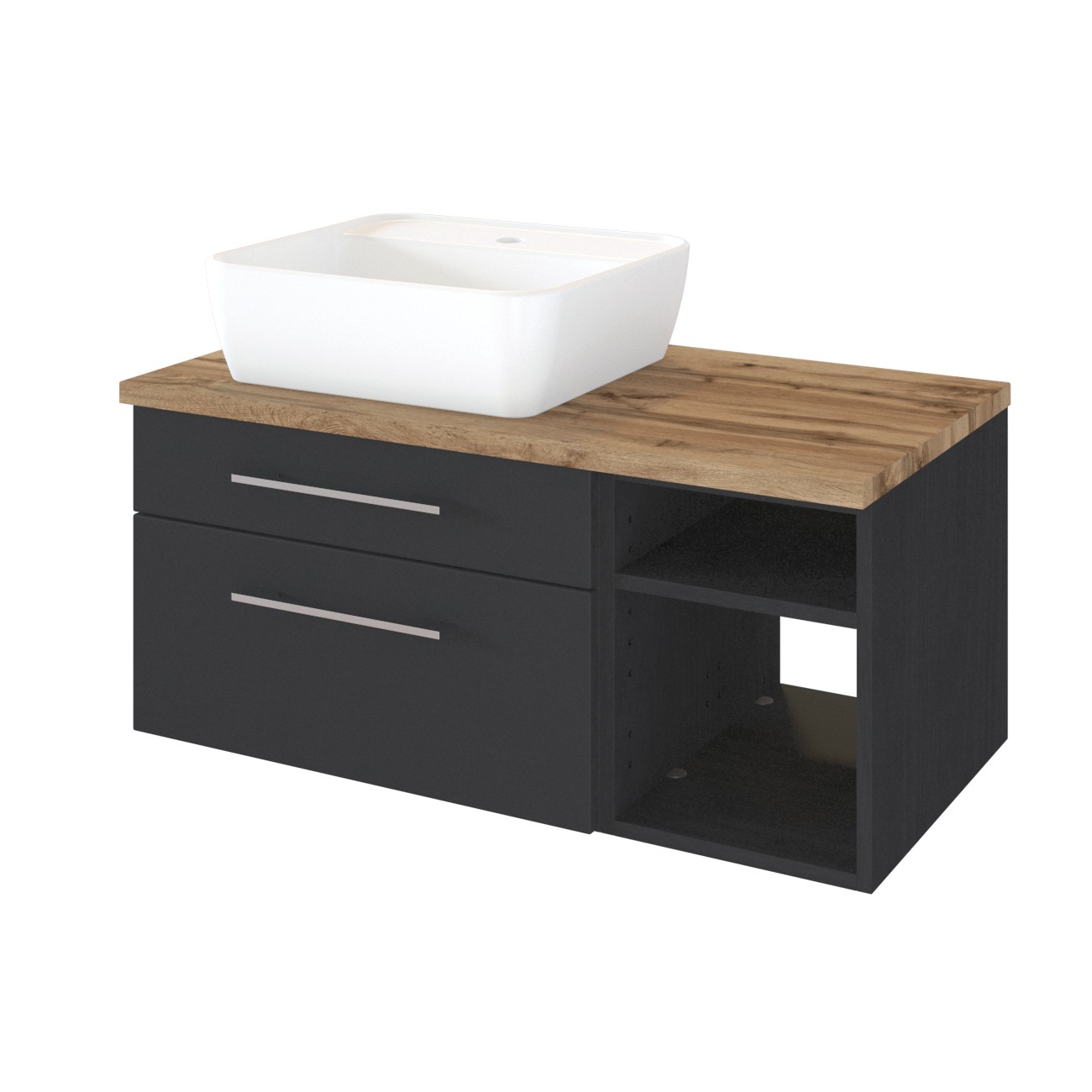 Meuble lavabo Dasa (gauche) 90cm à 2 tiroirs - graphite/gris mat - Image 5