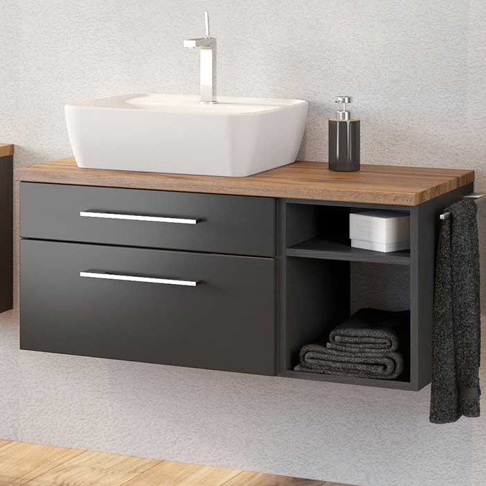 Meuble lavabo Dasa (gauche) 90cm à 2 tiroirs - graphite/gris mat