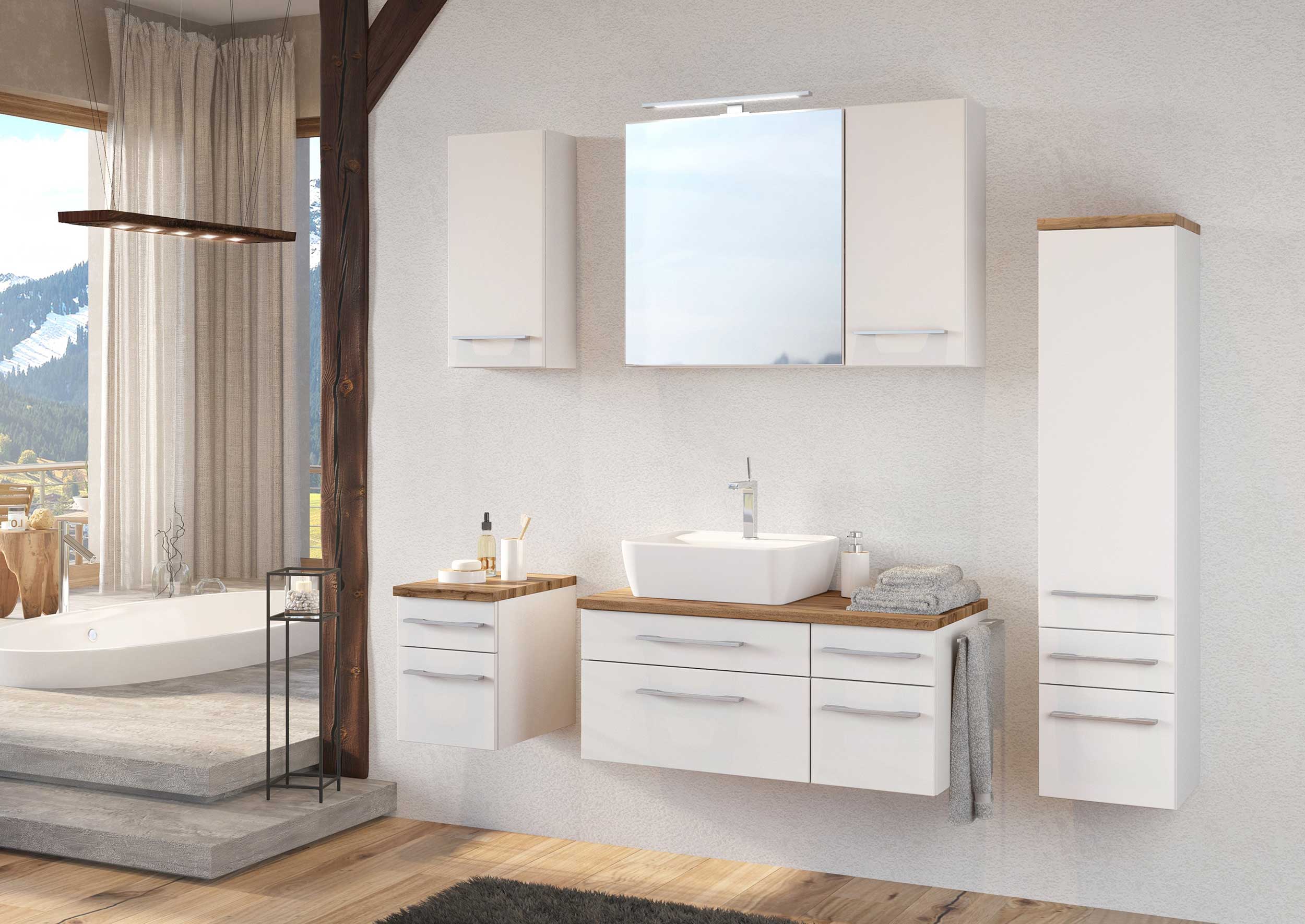 Meuble lavabo Dasa (gauche) 90cm à 4 tiroirs - blanc - Image 2