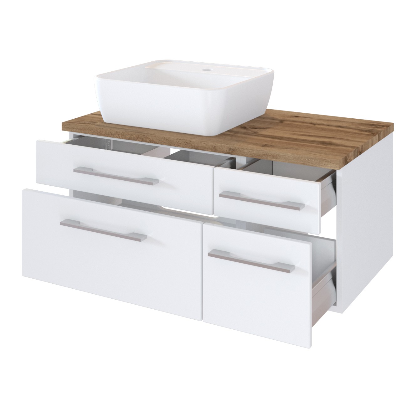 Meuble lavabo Dasa (gauche) 90cm à 4 tiroirs - blanc - Image 3