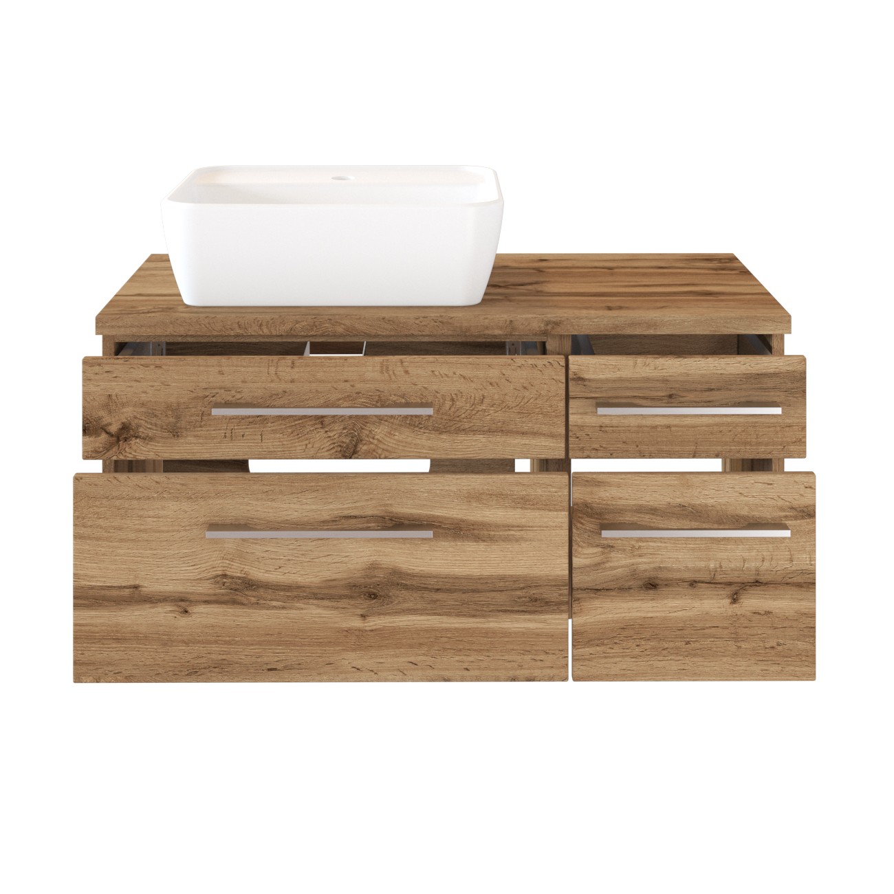 Meuble lavabo Dasa (gauche) 90cm à 4 tiroirs - chêne wotan - Image 2