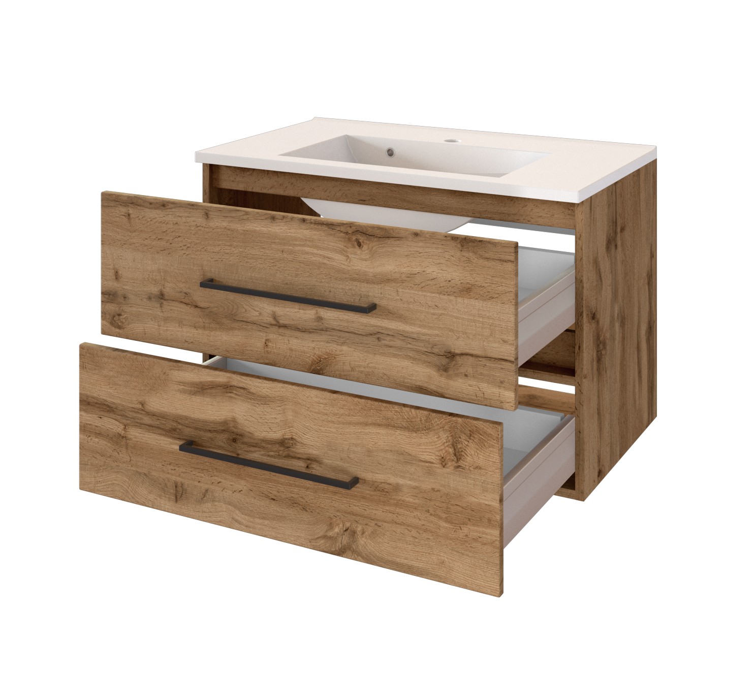 Meuble lavabo Dusan 80 cm 2 tiroirs - chêne wotan - Image 5