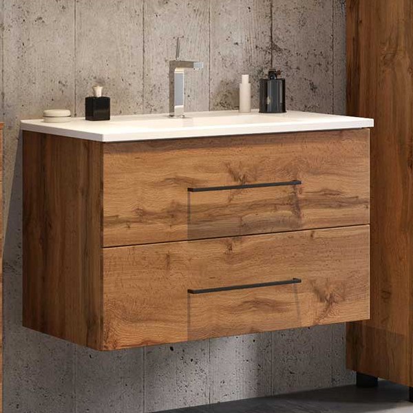 Meuble lavabo Dusan 80 cm 2 tiroirs - chêne wotan