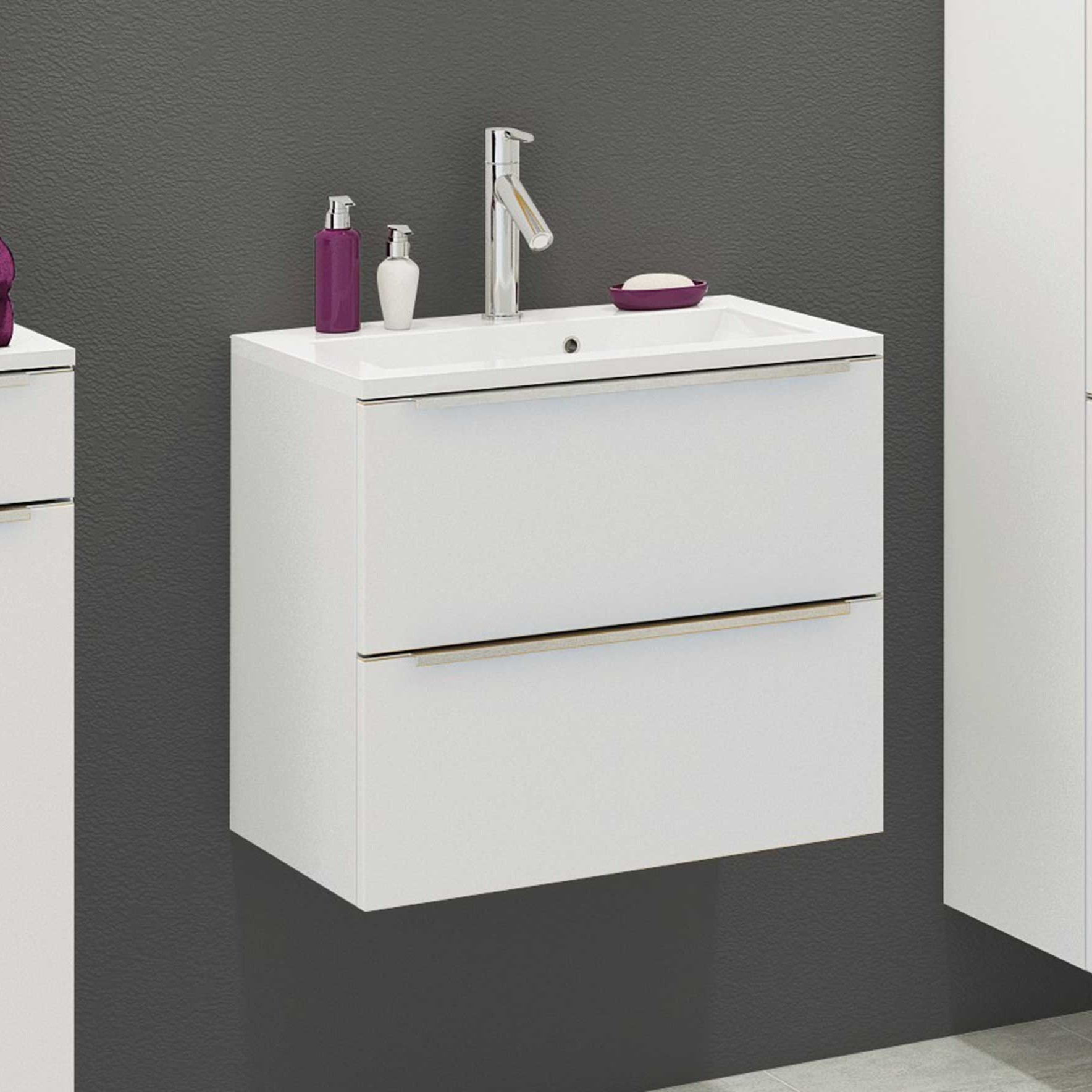 Meuble lavabo Hansen L60xP39cm avec 2 tiroirs - blanc