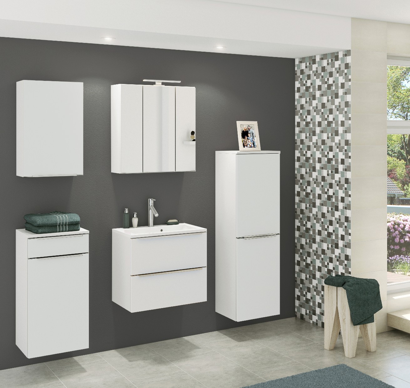 Meuble lavabo Hansen L60xP48cm avec 2 tiroirs - blanc - Image 3