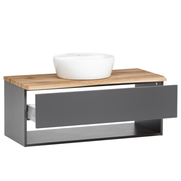 Meuble lavabo Karan 101cm avec lavabo et 1 tiroir - anthracite/chêne - Image 11