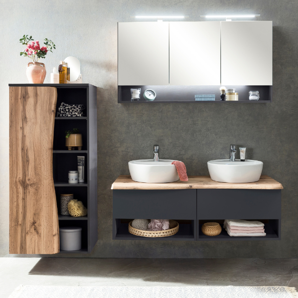Meuble lavabo Karan 121cm avec deux bassins et 2 tiroirs - anthracite/chêne - Image 2