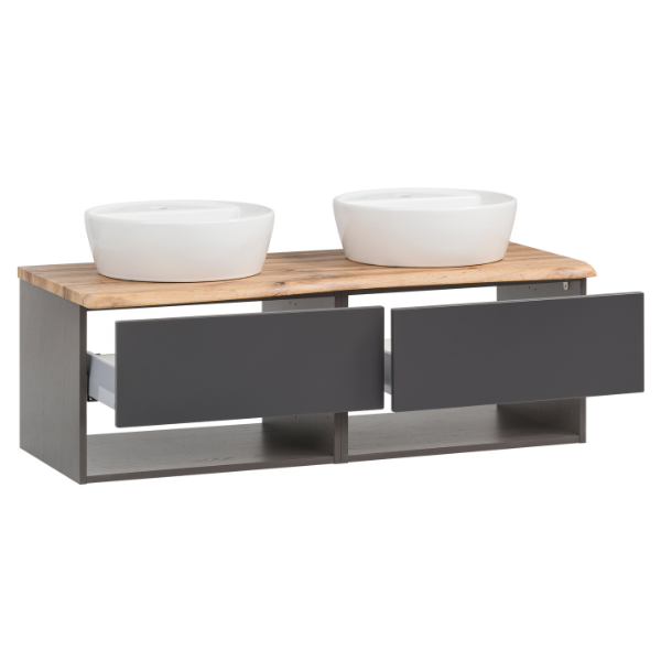 Meuble lavabo Karan 121cm avec deux bassins et 2 tiroirs - anthracite/chêne - Image 11