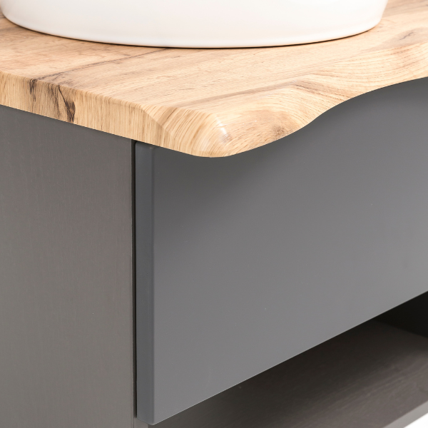 Meuble lavabo Karan 121cm avec deux bassins et 2 tiroirs - anthracite/chêne - Image 10