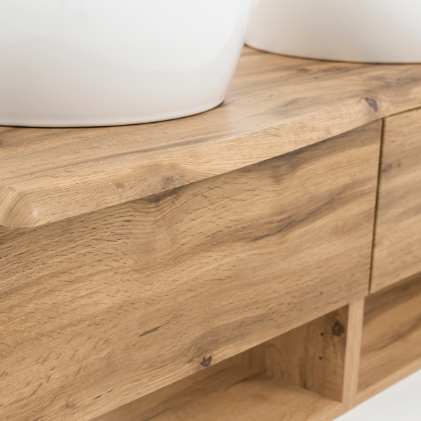 Meuble lavabo Karan 121cm avec deux bassins et 2 tiroirs - chêne - Image 5