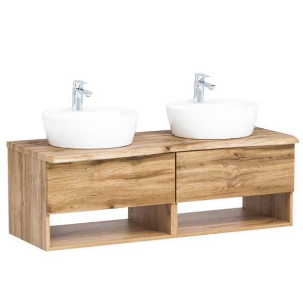 Meuble lavabo Karan 121cm avec deux bassins et 2 tiroirs - chêne - Image 8