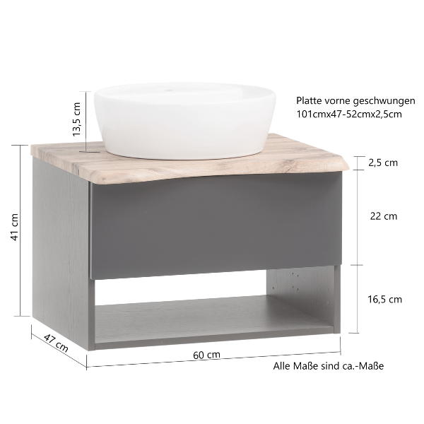 Meuble lavabo Karan 61cm avec lavabo et 1 tiroir - chêne - Image 4