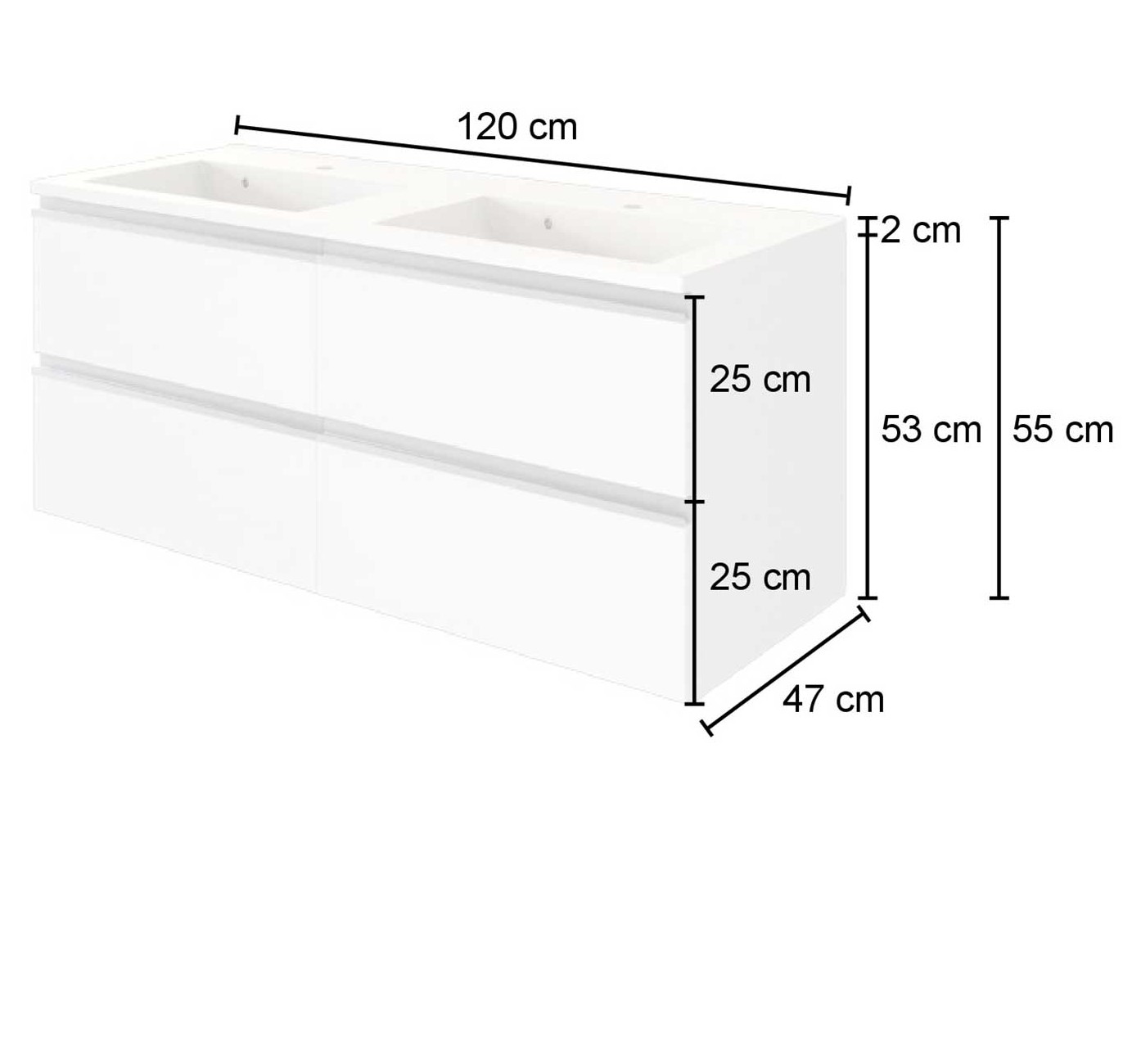 Meuble lavabo Lotuk 120cm 4 tiroirs - chêne gris - Image 2