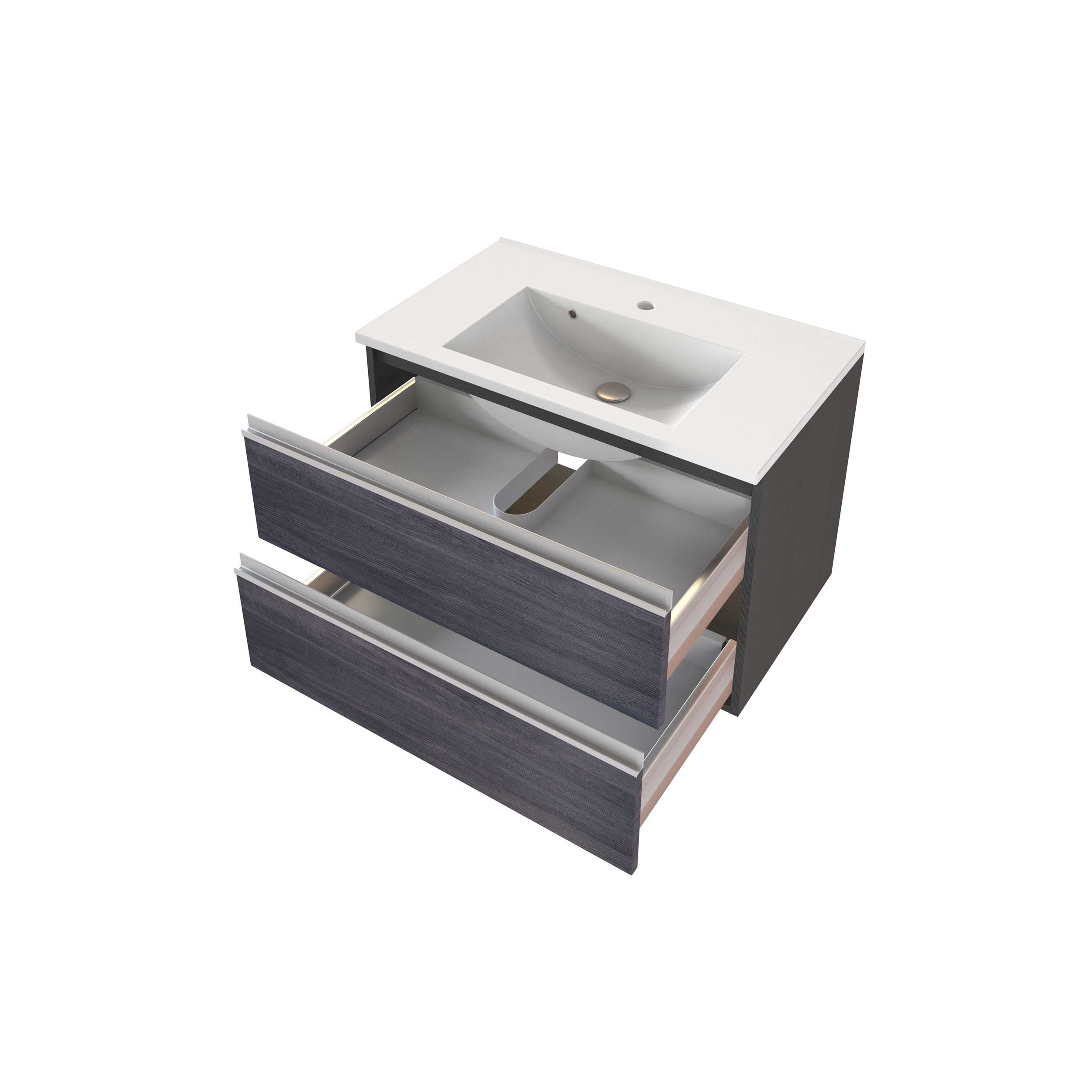 Meuble lavabo Lotuk 80cm 2 tiroirs - chêne gris - Image 8