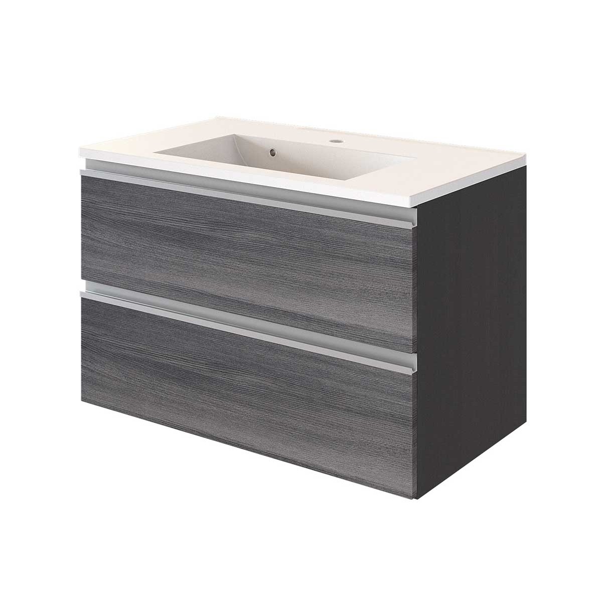 Meuble lavabo Lotuk 80cm 2 tiroirs - chêne gris - Image 9
